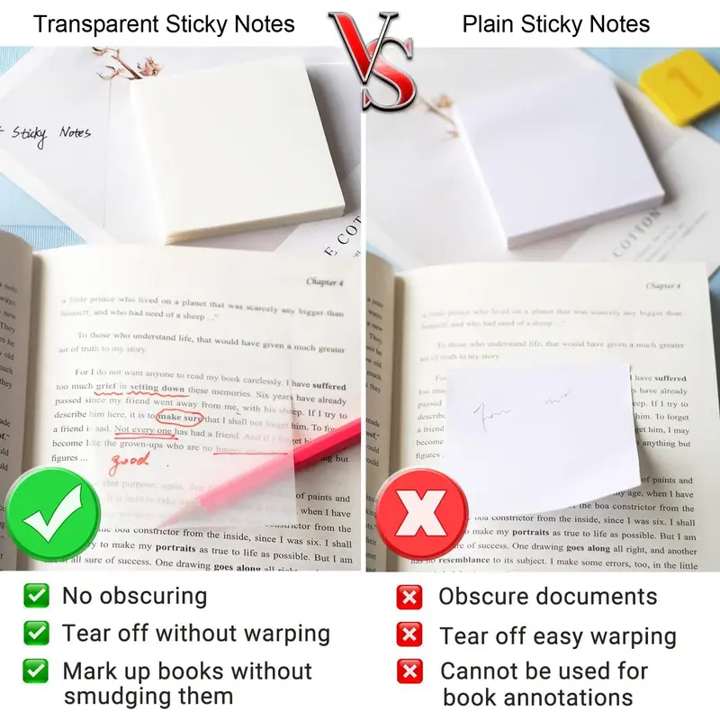 Clear Sticky Note (6pcs), Minimalist Easy To Post Sticky Note For Office, Transparent Sticky Note, 3x3 In Translucent Sticky Note, Waterproof Self-Adhesive Sticker For Home School Office 5