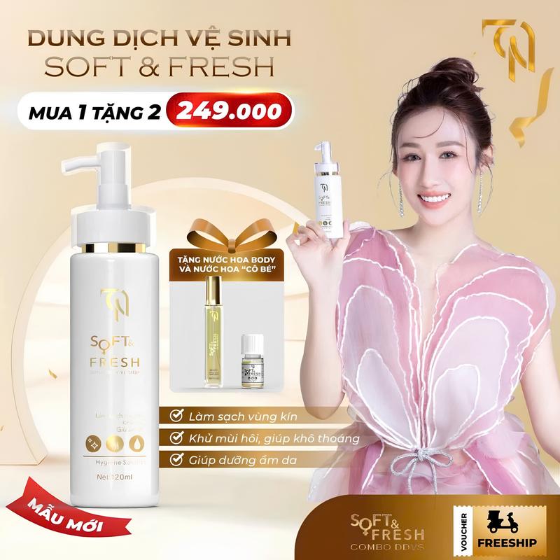 [Phiên Bản Mới 2024] Combo Dung Dịch Vệ Sinh Soft & Fresh 2024 - Mua 1 được 3 (1 Chai DDVS + 1 Chai Nước Hoa + 1 Xịt Thơm Body) - Mỹ phẩm Đông Anh, Nữ Women