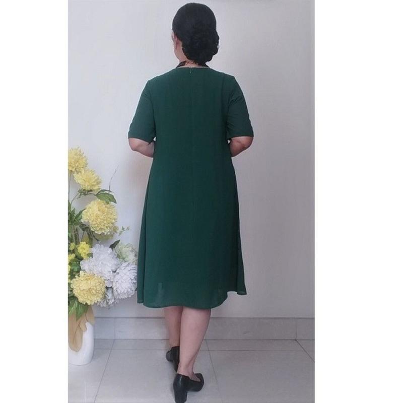 Product Introduction of Đủ Size 50 - 90Kg - Váy Đầm Trung Niên Vải Voan Chiffon 2 Lớp Đính Nút Duyên Dáng - Form A Che Bụng 46