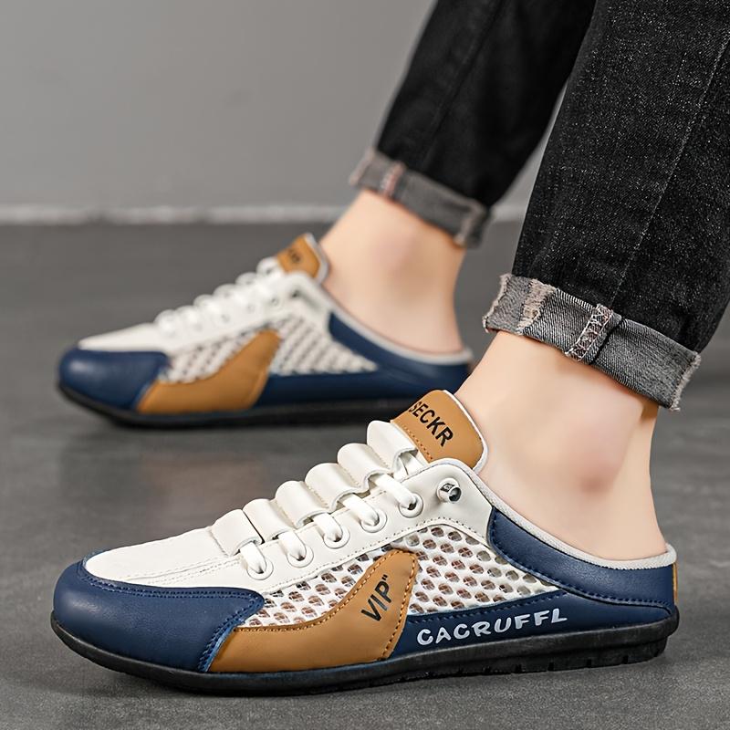Men'S Fashionable Slip-On Sneakers - Non-Slip, Durable Sports Sandals with Breathable Fabric Lining, PU Upper, Khaki/Grey/White & Green - Ideal for Indoor, Vacation, Daily Wear, Casual Footwear |   Minimalist Style |   Slipon Sneakers 5