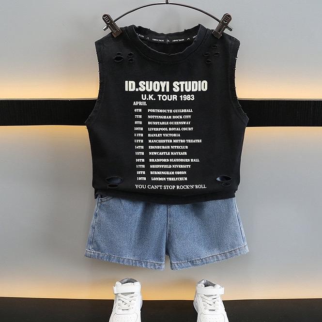 [14-35kg] BỘ SÁT NÁCH ÁO PHÔNG RÁCH KÈM QUẦN JEAN MỀM 2 MÀU ĐEN VÀ CAM