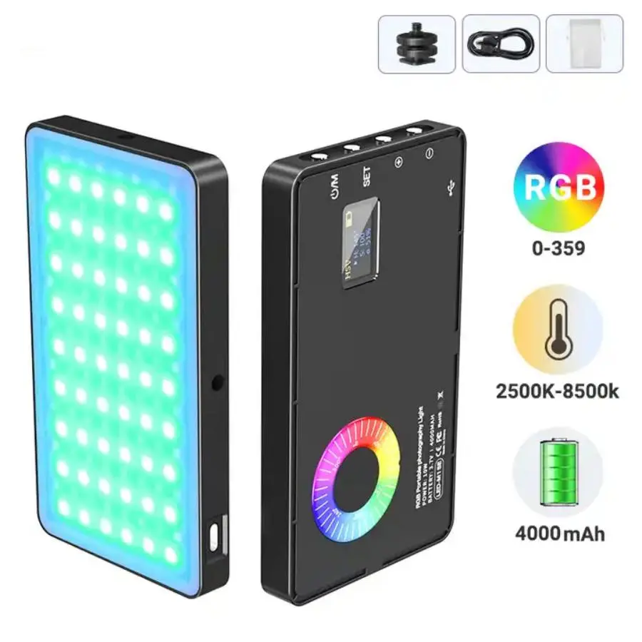 RGB Video Light, Portable LED Camera Light Panel for DSLR, USB Rechargeable LED Lighting for Vlogging, Photography, Video Conference, Stocking Fillers Gift