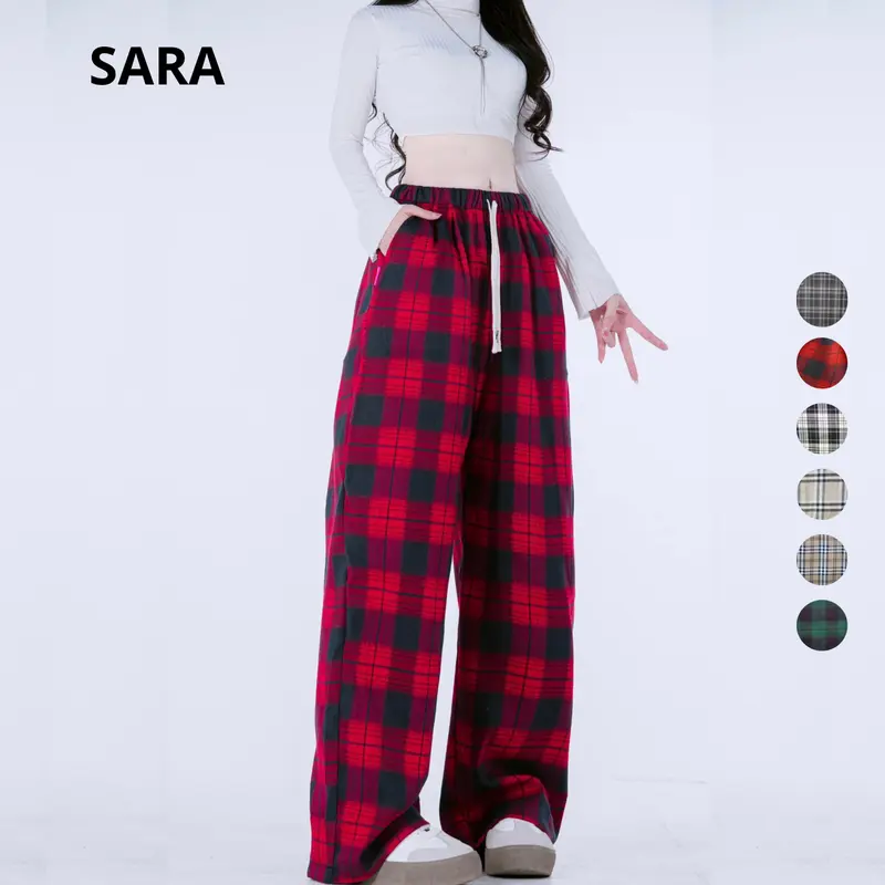 [SARA] Quần Suông Kẻ Caro Ống Rộng Phong Cách Retro Nữ Women Pants Summer 2025 Mã: TD049 0