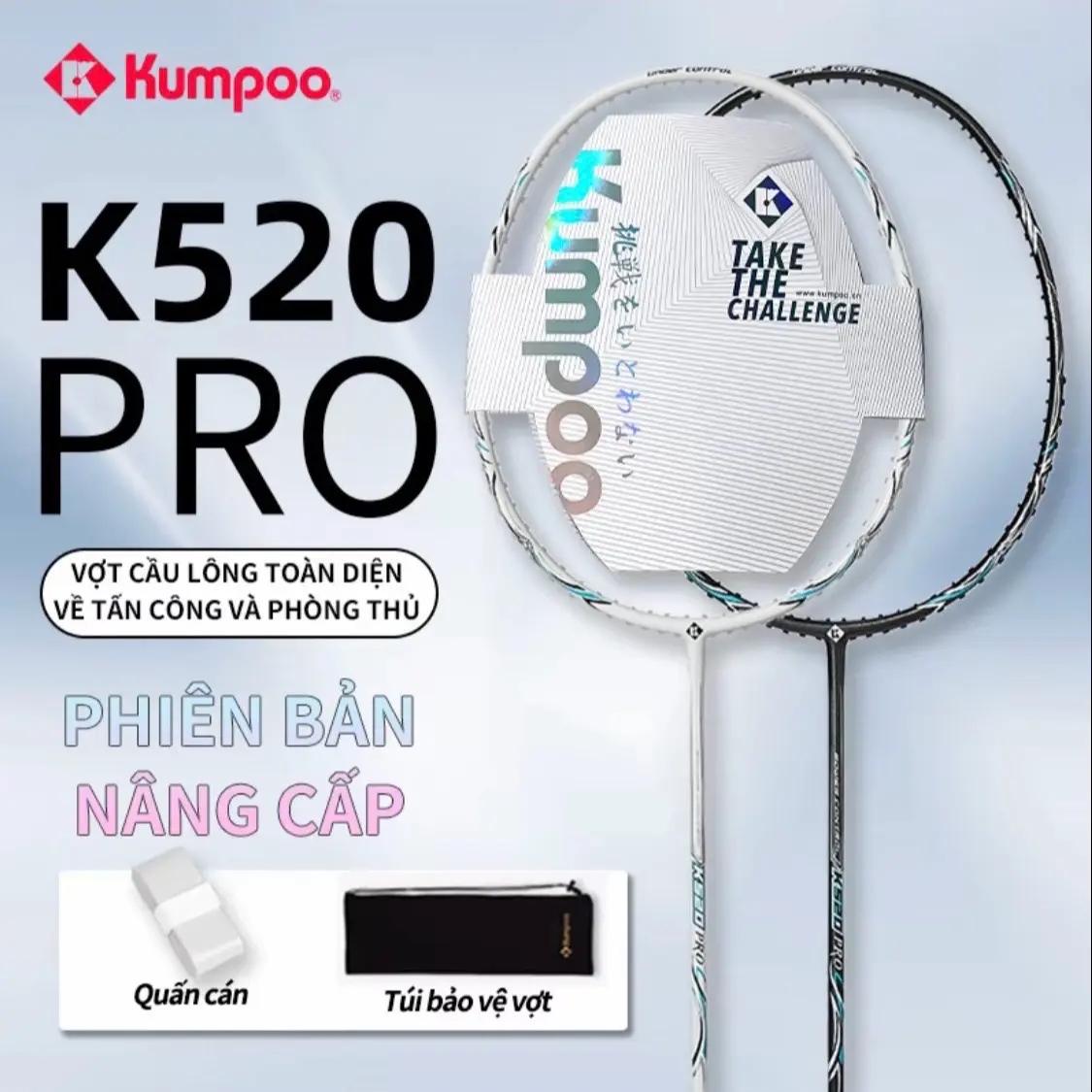 Vợt cầu lông Kumpo K520pro full các bon  Căng max 12,8kg  bảo hành 90 ngày ( tặng cước căng sẵn + 1 bao vợt và 2 cuốn cán ) Cacbon Sport Cán Vợt
