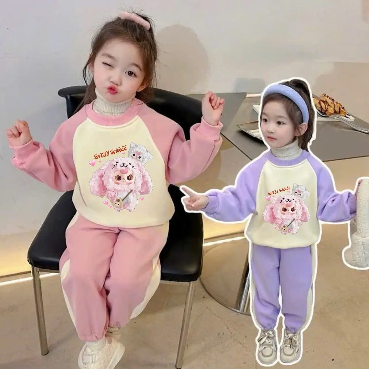 [XẢ KHO]Set bộ nỉ tàu in baby three gồm 3 màu dễ thương từ 14-44kg (D4]