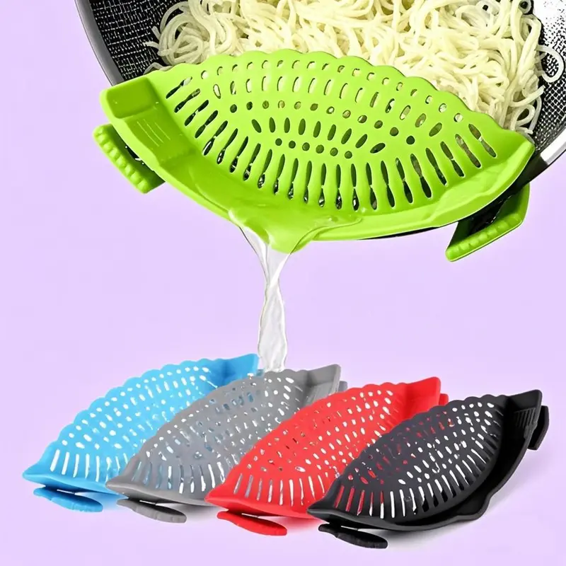 Product Introduction of Silicone Clip-on Noodle Colander, 1 Count Multifunctional Food Clip-on Colander, Kitchen Cooking Tool for Meat, Vegetable, Fruit, Utensils 0