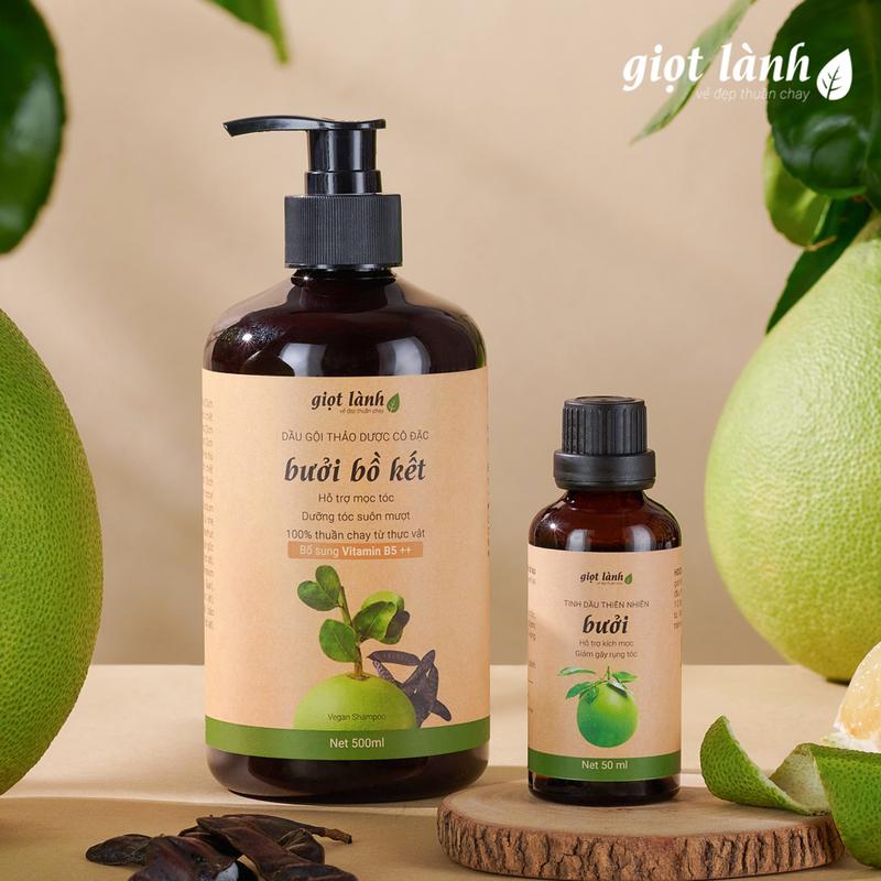 [Combo mọc tóc hói] Dầu gội bồ kết và Tinh dầu bưởi nguyên chất dưỡng tóc - Giọt Lành