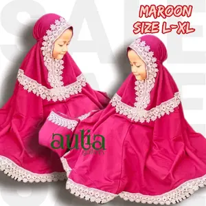 mukena anak 2in1  kaisya (renda motif kalung)untuk usia 4-12 thn,Katun premium mukena anak Panjang Muslim