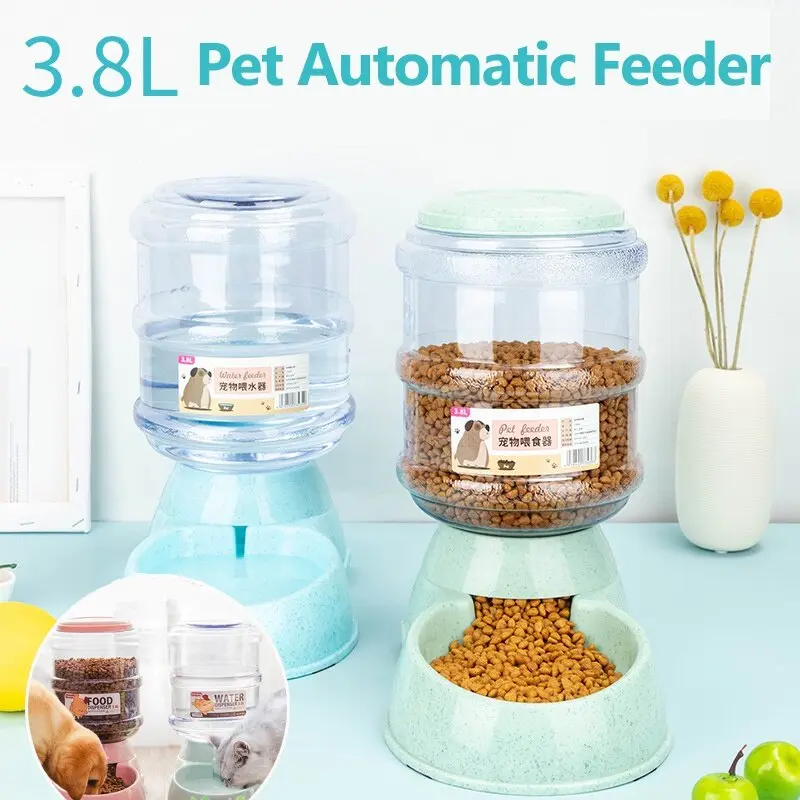 3.8L Automatic Pet Feeder Water Dispenser Cat and Dog Food Bowl Large Capacity Feeding Water Bowl