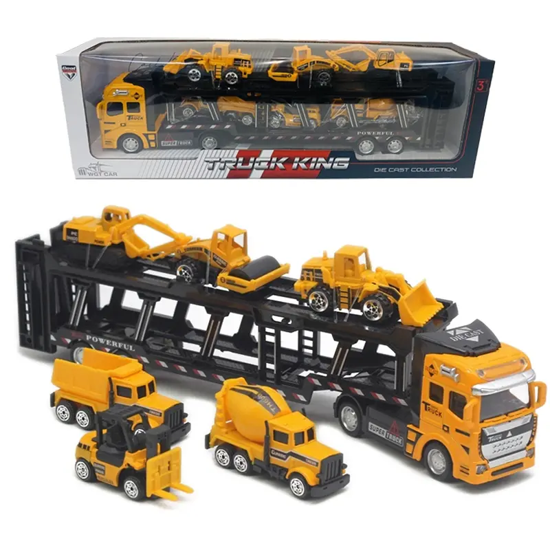 6 IN 1 Pull Back Paduan Kendaraan Truk Container Pengangkut diecast metal car trucks Mobil Mainan Mobilan Bulldozer