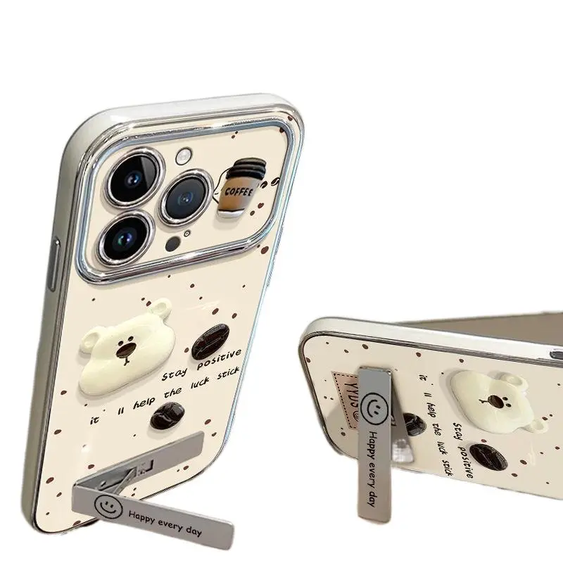 Coffee Bean Bear Phone Case for Apple 16 15 14 13 12 New Protective Case with Lanyard Accessories Protector Cellphone Screen Protector Smartphone Cover Protection Casing