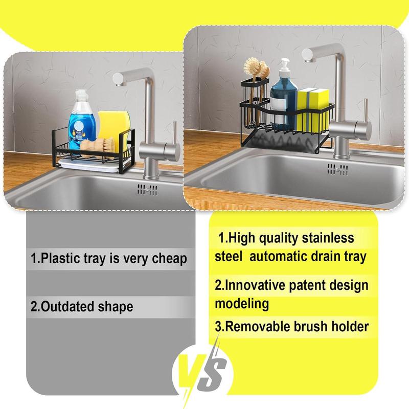 Kitchen Sink Drain Storage Rack, Multifunctional Sink Sponge Holder, Stainless Steel Kitchen Utensil Storage Organizer, Household Kitchen Accessories 4