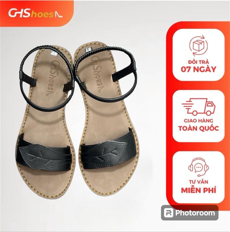 GHShoes VD18 -Dép nữ sandal quai hậu quai bản ngang hình chiếc lá mũi tròn đi học đi chơi DéP đi chơi đi làm Chân đế phẳng (1 cm trở xuống) Dép xăng đan da pu GiàY dép  nữ thấp bệt