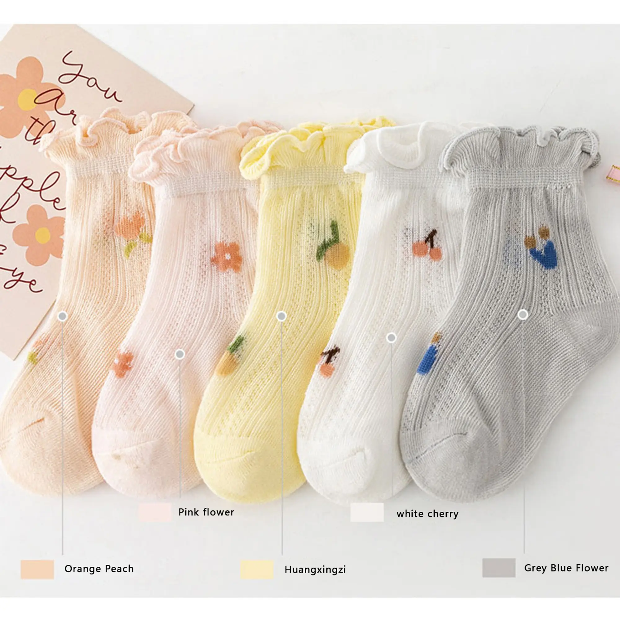 Kid Toddler Baby Girl Frilly Socks Anti-slip High Quality Casual Daily Soft Cotton Socks Summer Thin Mesh Socks for Infants 0 6 12 Months 1 3 5 Years Old Kid