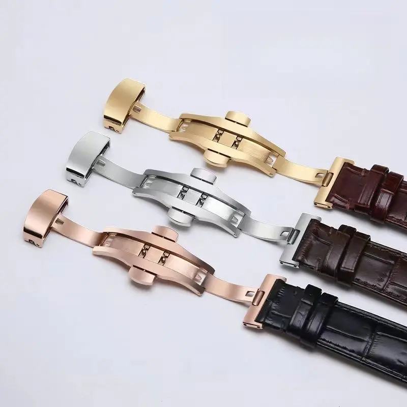 Dây Đeo Đồng Hồ Bằng Da, Hàng Thật, Unisex, Da Bò Lớp Một, Khóa Chốt, Thiết Kế Hình Bướm, Phong Cách Cổ Điển, Không Thấm Nước, Vòng Tay, Da Cá Sấu, Có Thể Đeo Cho Tất Cả Các Loại Đồng Hồ, Phong Cách Song Song 3
