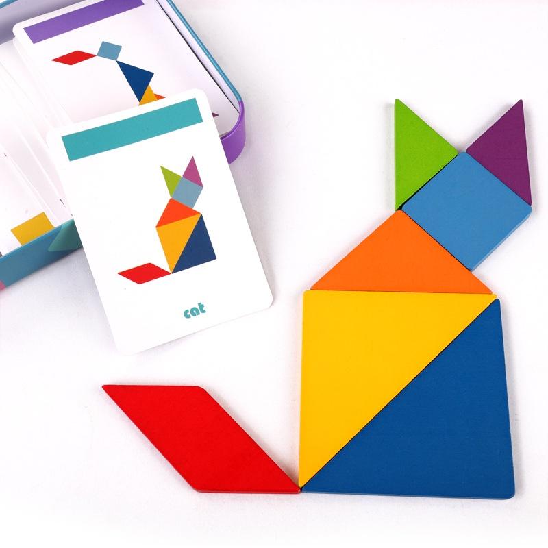Children's Wooden Colorful Tangram Jigsaw Puzzle Early Education ...