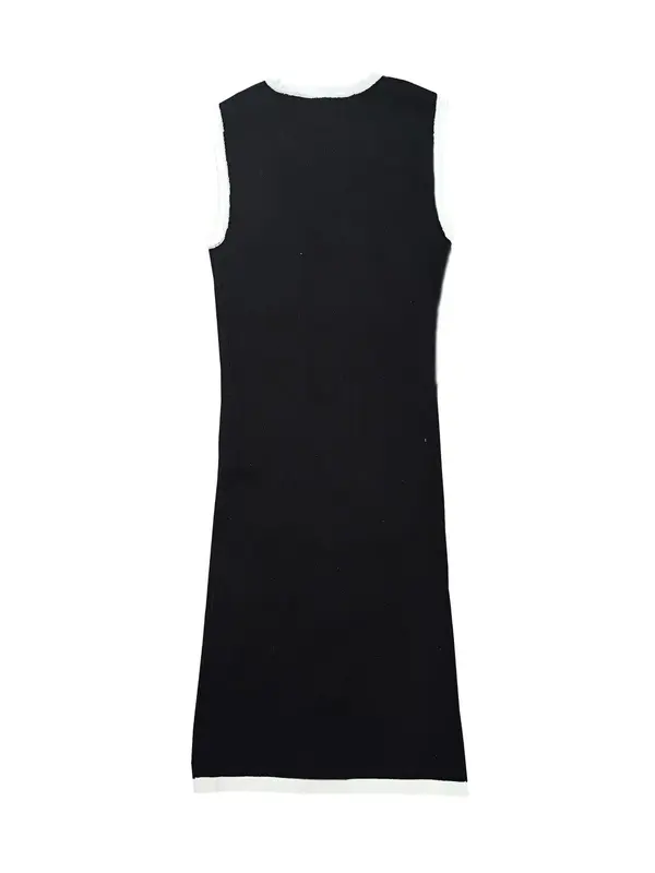 Women's Colorblock Faux Pearl Decor Button Front Pocket Tank Dress, Dresses for Women, Elegant Contrast Binding Sleeveless Round Neck Short Dress for Vacation Holiday Party, Ladies Summer Clothes, Fancy Dress, Summer Dresses 2025 1