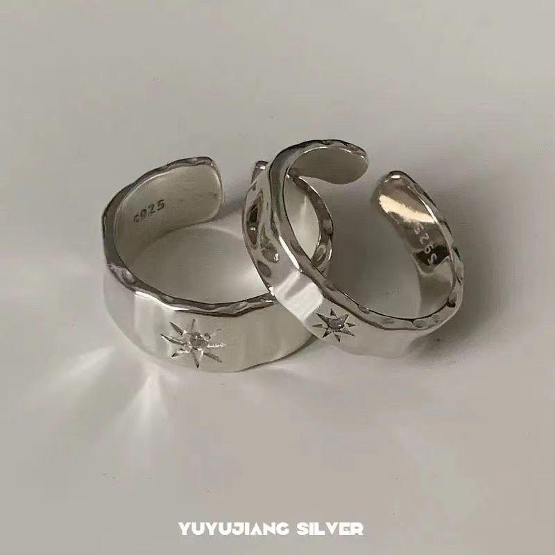 Product Introduction of [ 14k People Collection] Ins Silver Couple Rings Starburst Zircon Diamond Rings Unisex Niche Design Irregular High-end Adjustable Rings 0