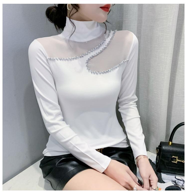 Product Introduction of Áo Mỏng Cho Nữ, Cổ Lọ European Station, Khâu Lưới, Thiết Kế khoét Dài Tay, Dáng Ôm, Hàng Mới Về Năm 2024, Thích Hợp Cho Mùa Thu Và Mùa Đông, Có Dát Kim Cương Top Women Sơ Mi Shirt 17
