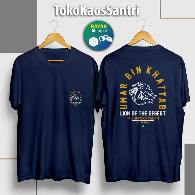 kaos distro santri Umar bin Khattab The Second Caliph Katun Santai dakwah muslim islami fashion terbaru viral tshirt cotton combed polos kata-kata Hitam Navy Custom Nyaman 1