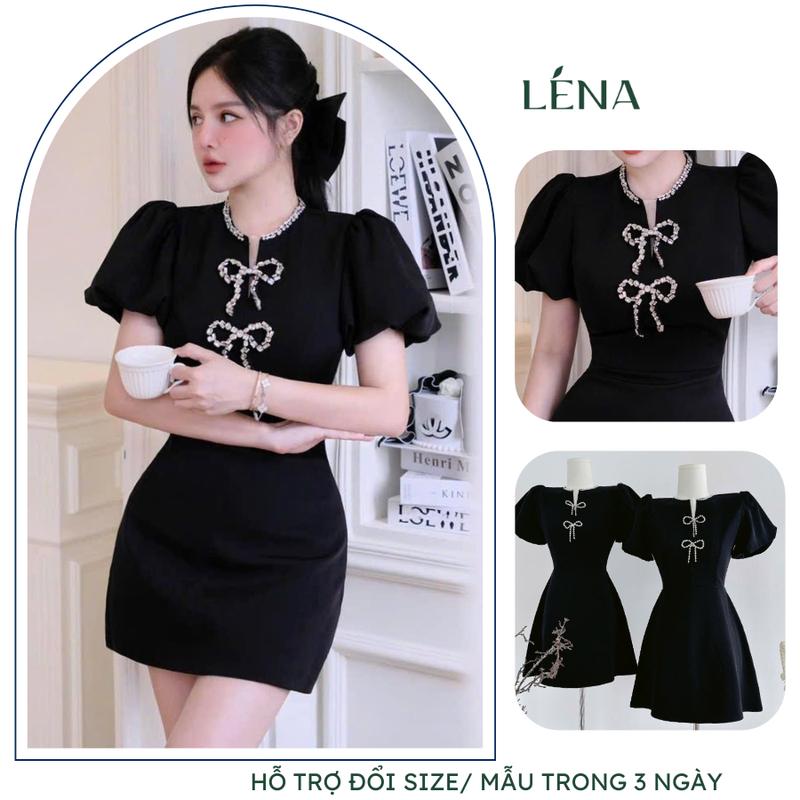(Có BIGSIZE) Đầm dự tiệc phong cách Hàn Quốc - Váy nữ tiểu thư sang chảnh cutout phơ nơ đá LENA 3125 chỉ giặt tay đỏ hồng Women Kaki Nhung Dress Voi Thun