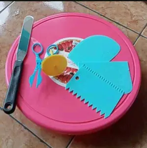 Meja putar skreper plastik paku mawar Gunting mawar spatula/Paket dekor kue cake ulang tahun pernikahan dll Cream