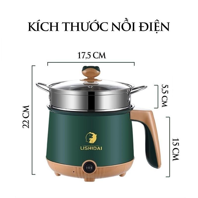 Nồi lẩu điện mini đa năng, ca nấu mì 2 tầng tặng giá hấp nướng, luộc, chiên chống dính Nồi Điện 2
