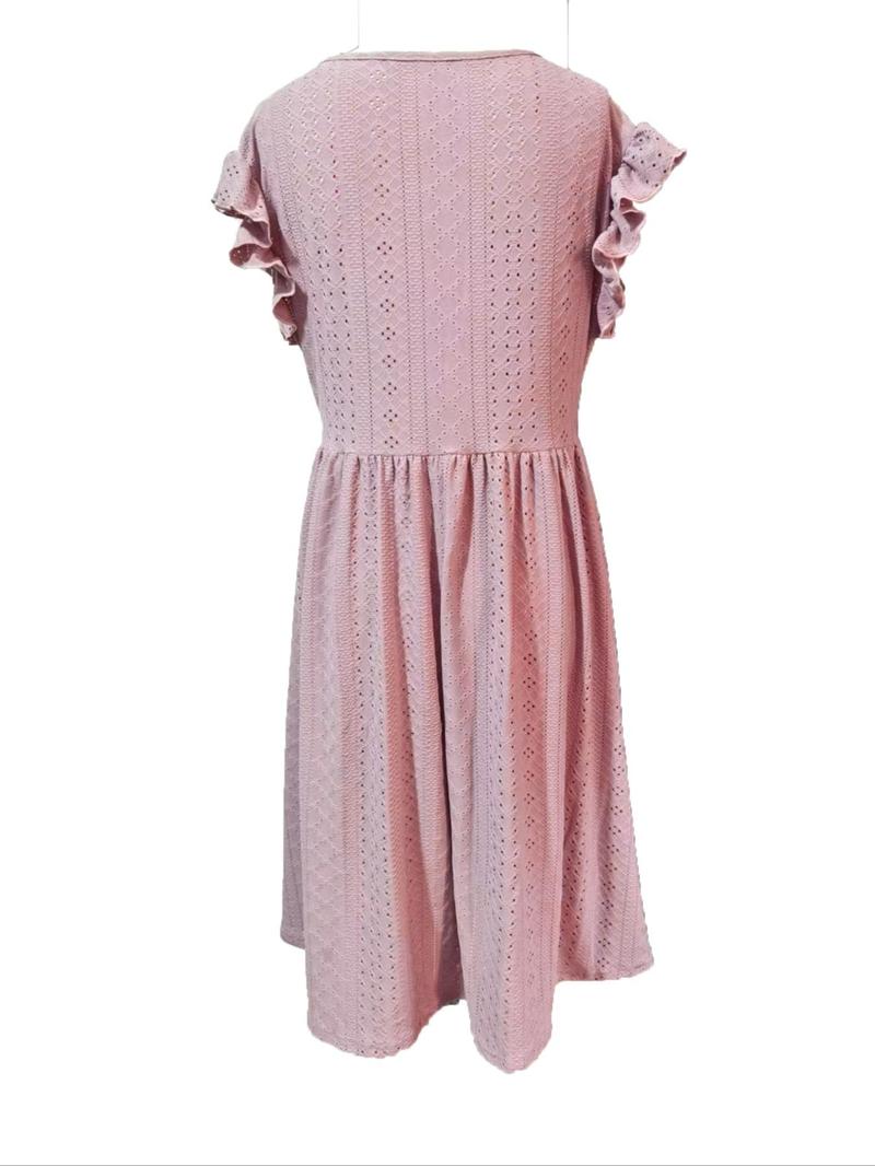 Product Introduction of Plus Size Women's Criss Cross Eyelet Embroidery Dress, Casual Butterfly Sleeve V Neck Dress, Women's Plus Summer Clothing for Daily Wear 2