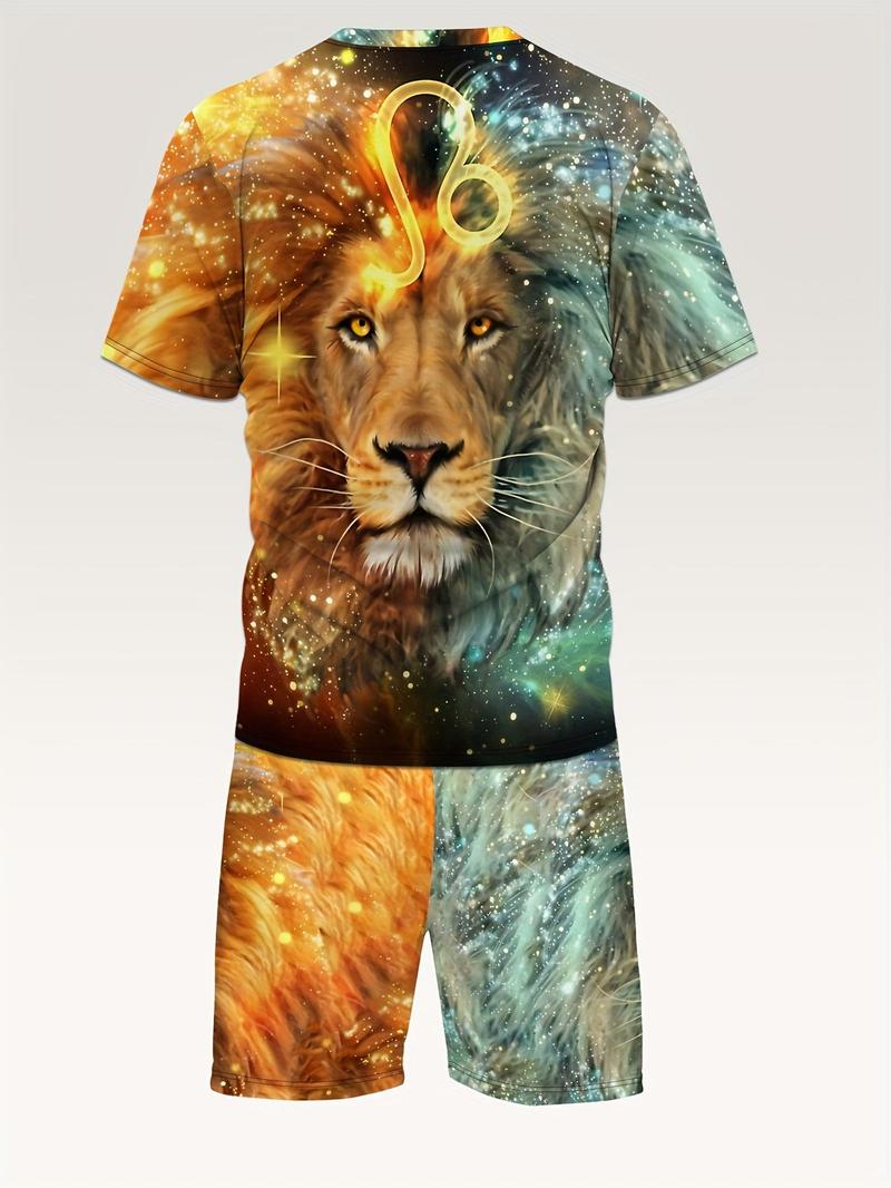 Product Introduction of Two Counts Men's Geometric Print Drawstring Shorts Set, Short Sleeve T-shirt & Pocket Shorts, Casual Spring & Fall Clothes for Men 7