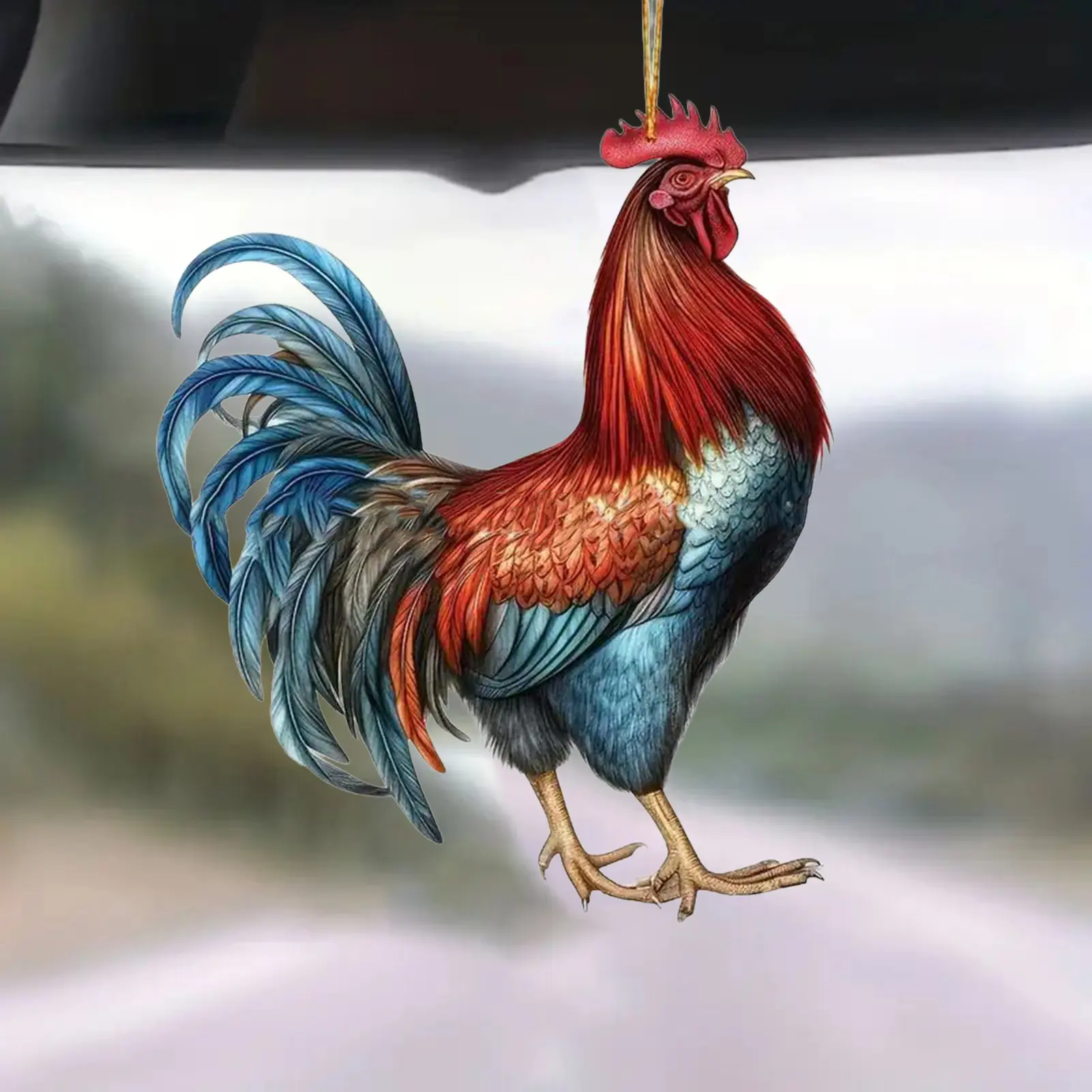 Cartoon Rooster Acrylic Pendant Cute Christmas Tree Hanging Ornament Adorable Xmas Decoration for Cock Lovers Funny Holiday Gift