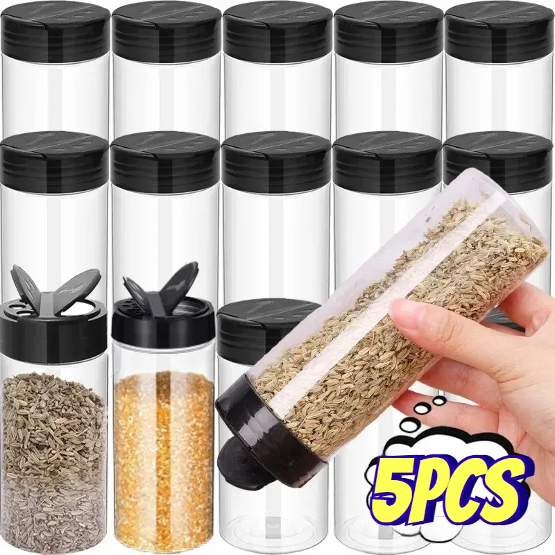 Lọ Đựng Gia Vị, Bộ 5 Cái, Dung Tích 100ml-300ml, Nắp Đôi, Trong Suốt, Chai Đựng Gia Vị, Thích Hợp Cho Thảo Mộc, Bột, Muối, Hạt Tiêu, Hộp Gia Vị BBQ, Dụng Cụ Nhà Bếp