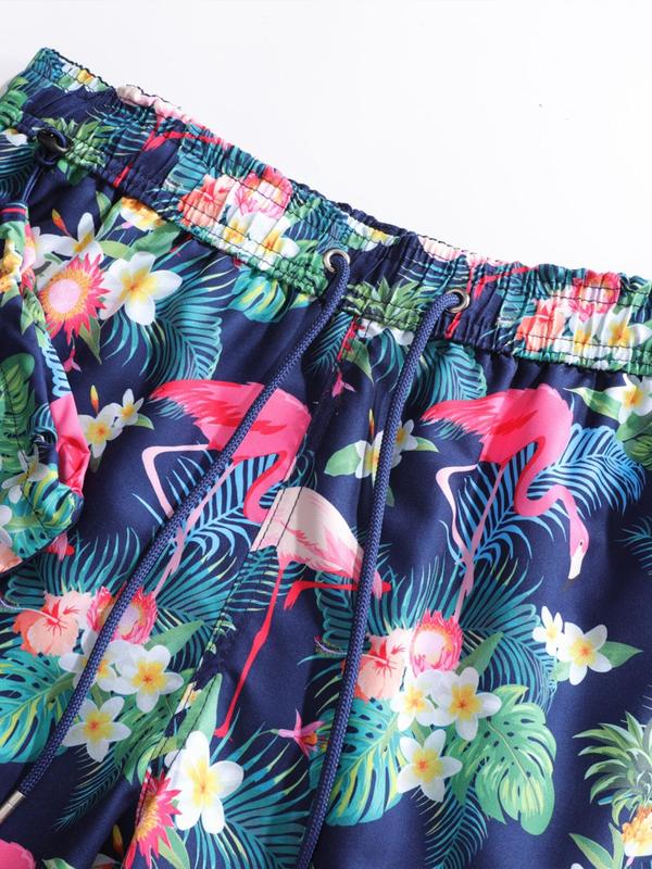 Men's Flamingo Print Swim Shorts, Casual Comfy Breathable Swim Shorts for Summer, Men's Swimwear Bottoms for Beach Swimming 2