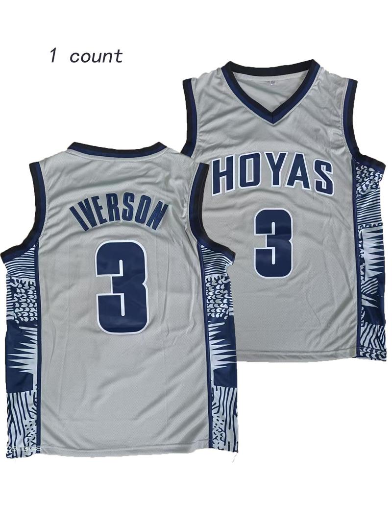 Product Introduction of Men's Letter & Number Print Basketball Vest Jersey, Loose Casual Patchwork Print Hollow Out Sleeveless V Neck Sports Tank Top, Summer Basketball Vest for Men 5