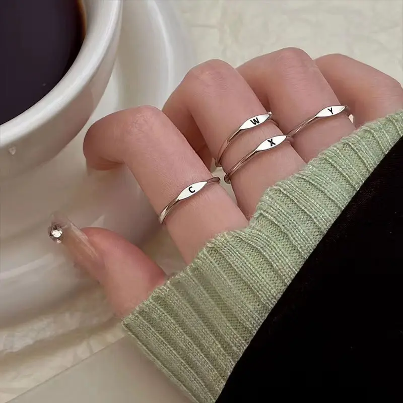 Tiny Initial Letter Rings For Women Fashion A-Z Letter Finger Stainless Steel Ring Aesthetic Wedding Jewelry Gift bijoux femme