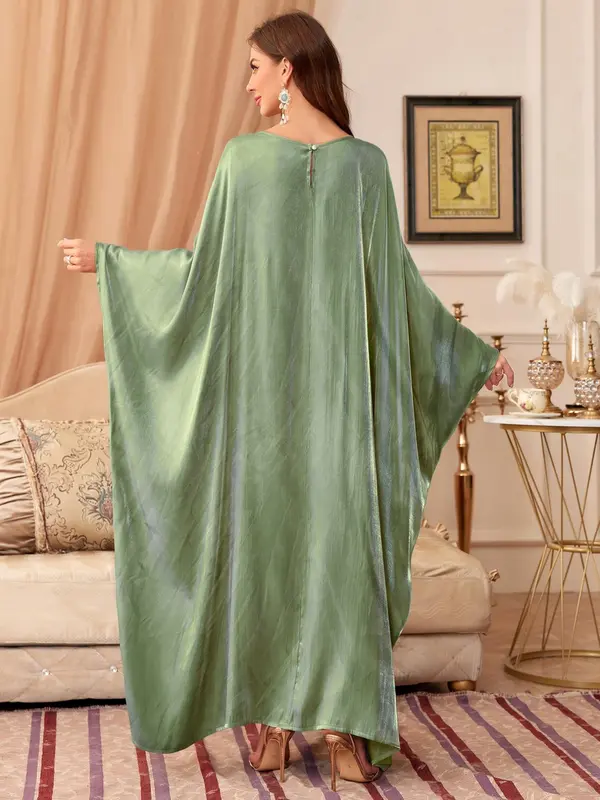 Women's Solid Batwing Sleeve Dress, Abaya for Women, Elegant Modest Maxi Dress for Vacation Holiday Party, Clothes for All Seasons, Green Dress Girl, Bridal Abaya, Posh Clothes Women, Dresses for Women, Vacation Dresses 8