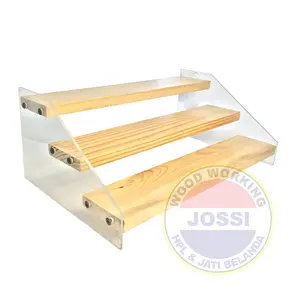 Rak Display Dekorasi Kayu Jati Belanda Akrilik 2 dan 3 Tier Display
