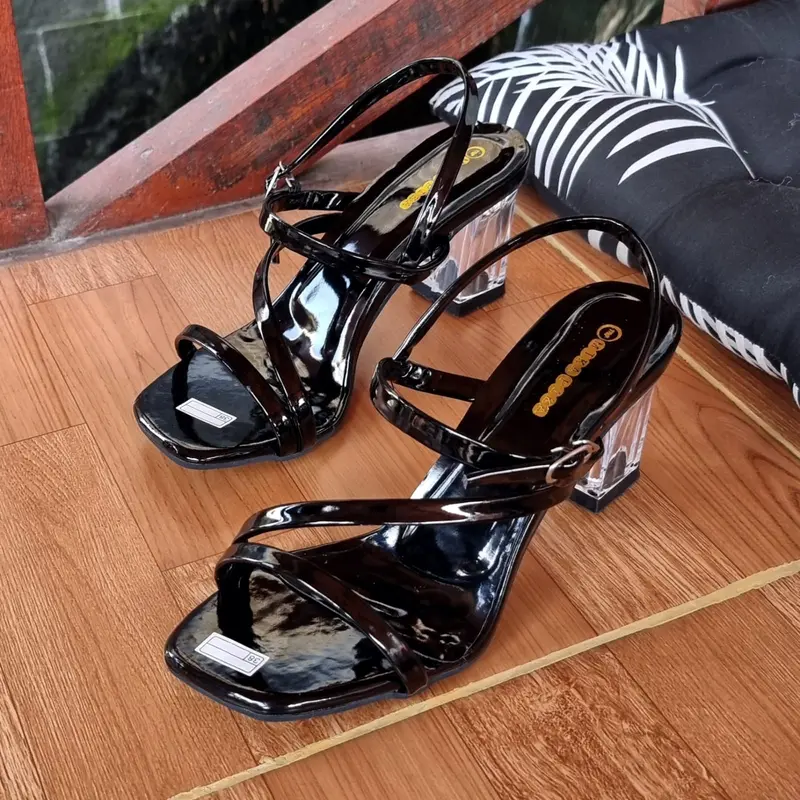 BG Heels Gladiator Sepatu Wanita Hak Kaca Strappy Pink Sandal