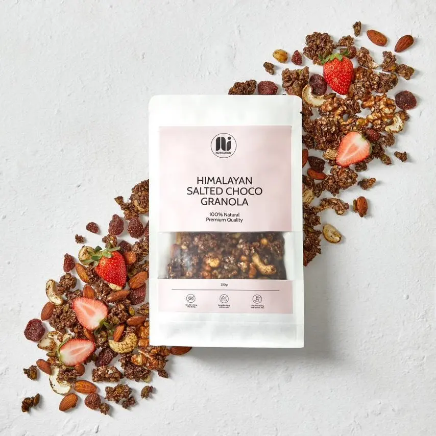 Nutnation Granola Vị Chocolate - Gói 250g - Breakfast Cereal sô-cô-la không cholesterol Organic