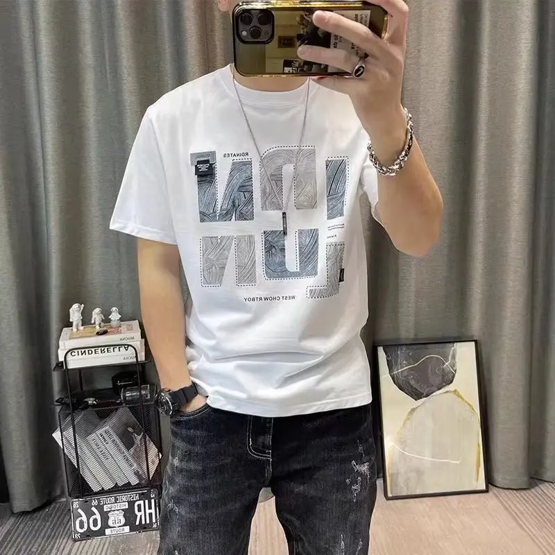 Áo phông ngắn tay cotton dành cho nam giới,S-5XL, phong cách mới, in thời trang, cộng với kích thướ, nr2819