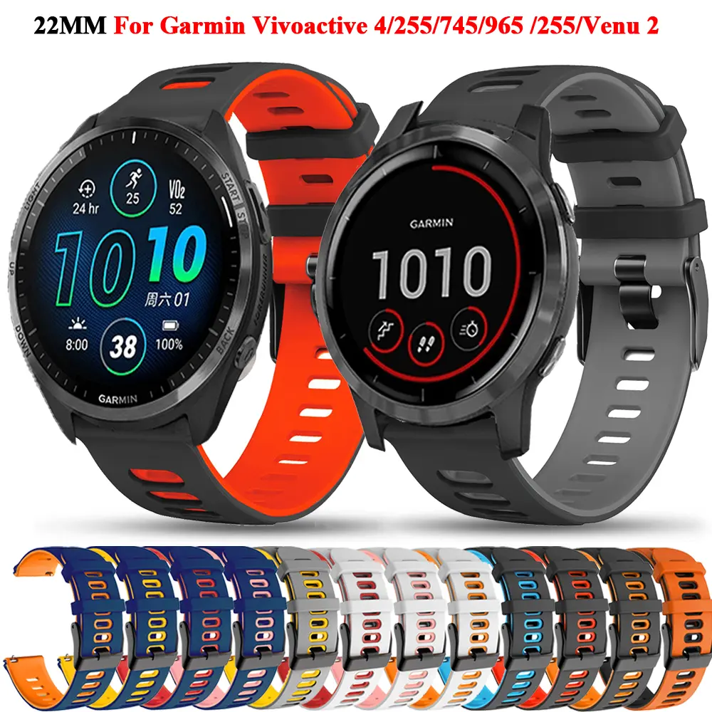 22mm Silicone Watch Strap Replacement For Garmin Venu 2 Vivoactive 4 Active Bracelet Forerunner 965 265 745 Belt Smartwatch Band