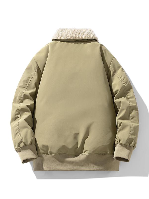 Men's Solid Color Zipper Pocket Design Jacket, Loose Casual Long Sleeve Outerwear for Fall & Winter, Men's Clothes for Daily Wear 5