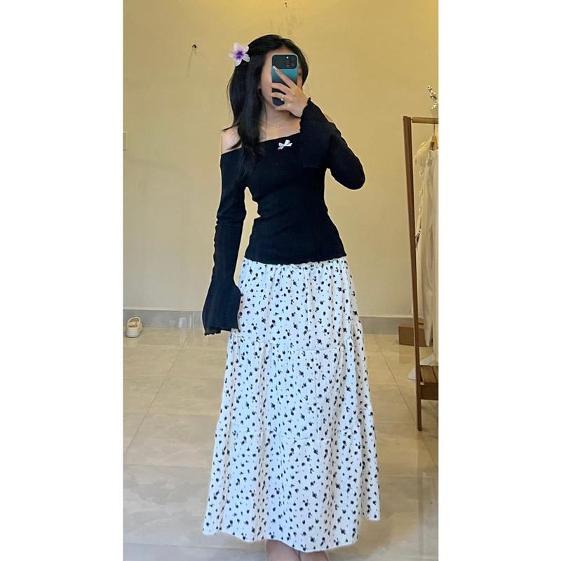 Chân váy hoa nhí dáng dài lưng chun , chân váy maxi nữ phong cách bánh bèo nữ tính- CV058 Women Khuy 6