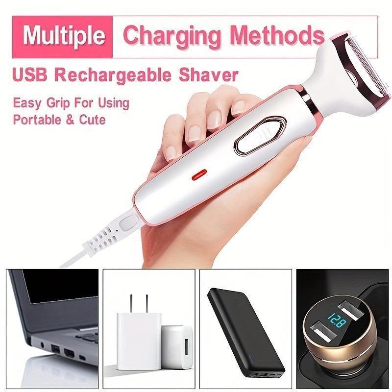 4 in 1 Electric Women's Razor, 1 Box Rechargeable Portable Cordless Body Hair Removal Machine, Personal Care Appliances for Women, Christmas Gift 4