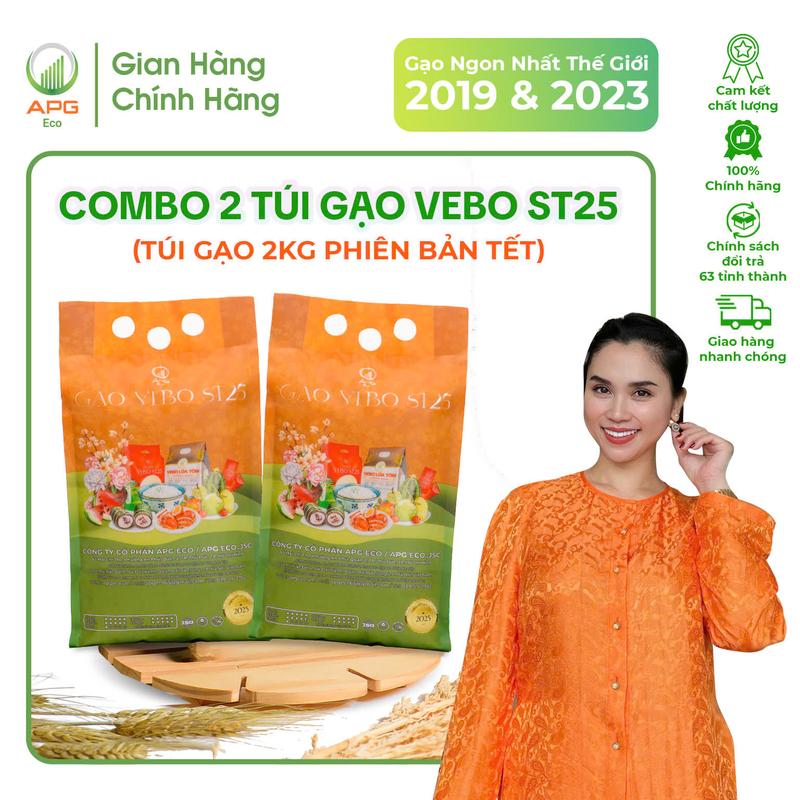 Combo 2 Túi Gạo 2Kg Vebo ST25 APG ECO Hữu cơ Dẻo Thơm lá dứa - 2025
