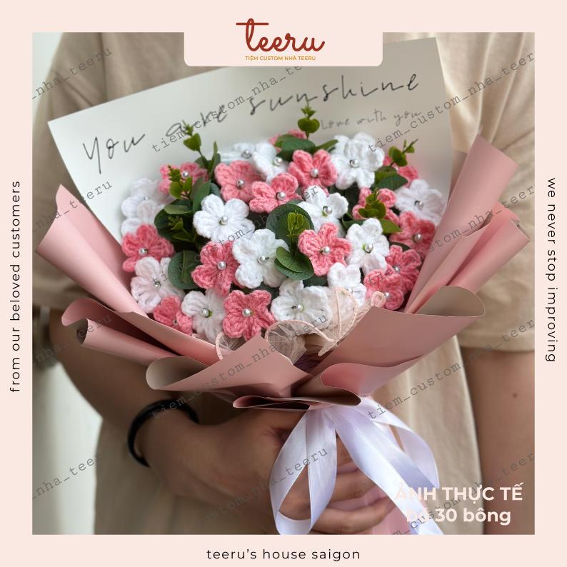HÌNH THẬT CÓ SẴN Hoa Len Lưu ly móc bó hoa cẩm tú cầu bằng len tặng người yêu mừng lễ tốt nghiệp handmade - Crochet Teeru's House