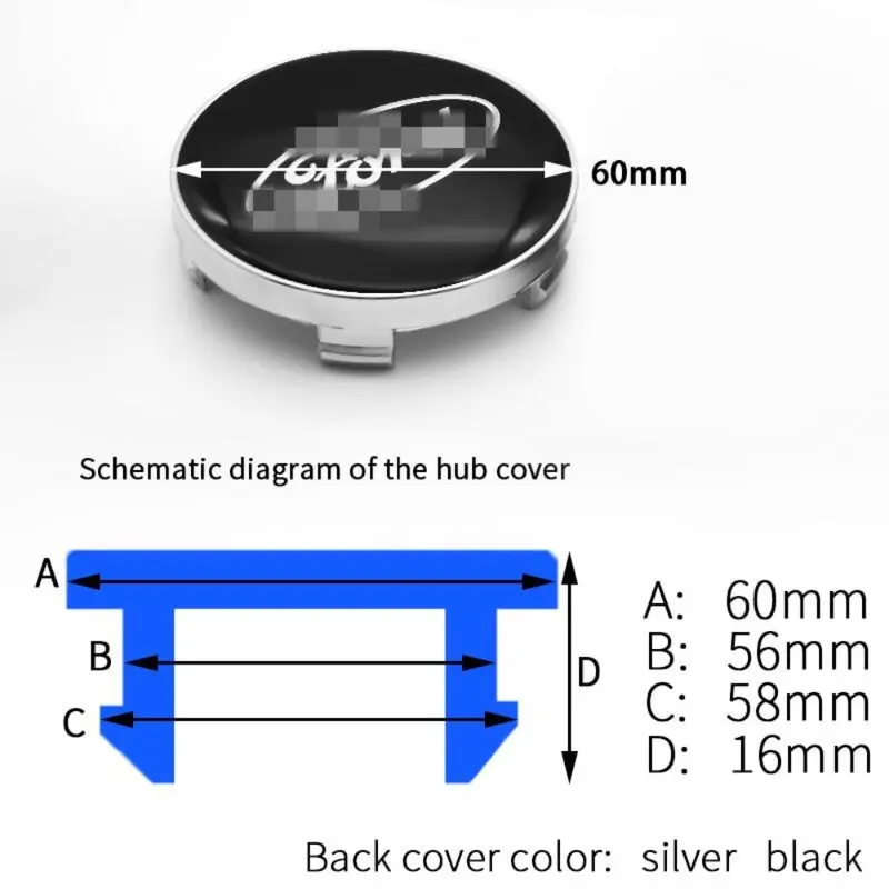 Nắp Trung Tâm Bánh Xe Lốp Xe Ô Tô, Bộ 4 Cái, 60Mm, Nắp Trung Tâm Mags, Trang Trí Nắp Hộp Số, Với 56Mm Logo, Nhãn Dán Biểu Tượng Nhôm, Đề Can, Cho Ford Focus, Fiesta, Kuga, Mondeo, Territory, Explorer 1
