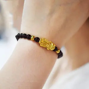 Gelang Pixiu Import Keberuntungan Full Hitam /Gelang Feng Shui Pixiu / Piyao Lapis Emas