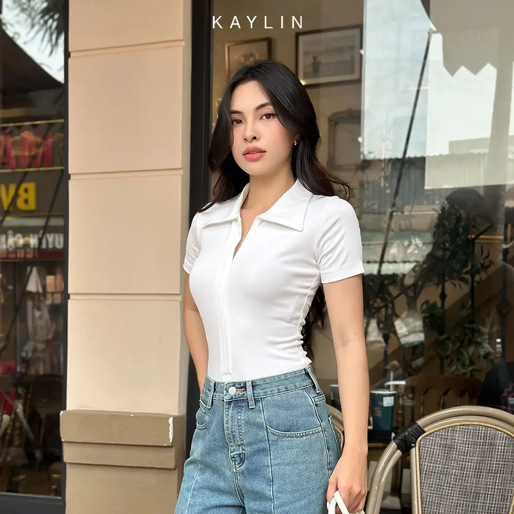 Áo thun nữ KAYLIN có cổ chất vải thun gân ôm body phối khoá kéo phong cách Polo - N2220 Top Women Polo | BigBuy360 - bigbuy360.vn