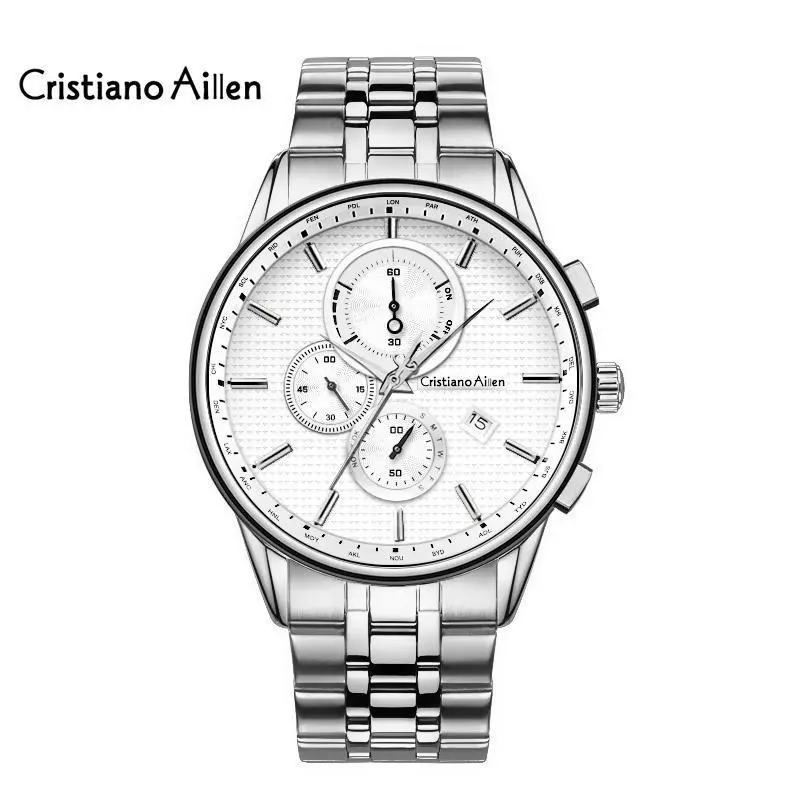 Cristiano Aillen Jam Tangan Pria 0849 Rantai Stainless Steel Water Resistant 3 ATM Watches