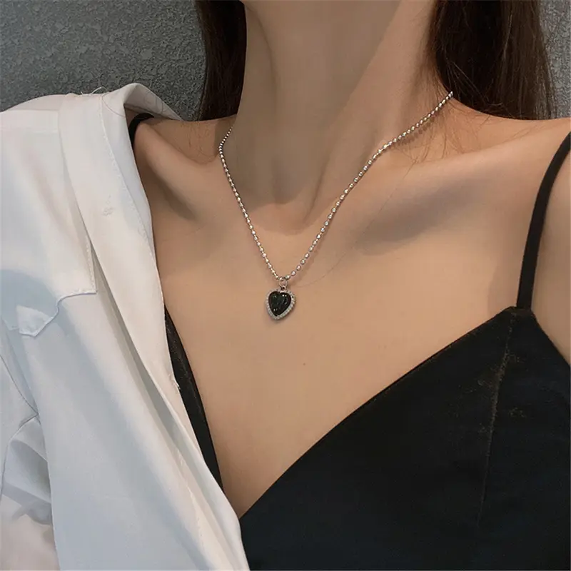 Vòng Cổ Dây Chuyền Xương Đòn, Thiết Kế Trái Tim Thời Trang, Dành Cho Nữ, Vòng Cổ Trái Tim, Màu Đen, Vòng Cổ Kiểu Pháp Ngắn, Thích Hợp Mặc Hàng Ngày Và Dự Tiệc, Phụ Kiện, Quà Tặng Cho Phụ Nữ 3